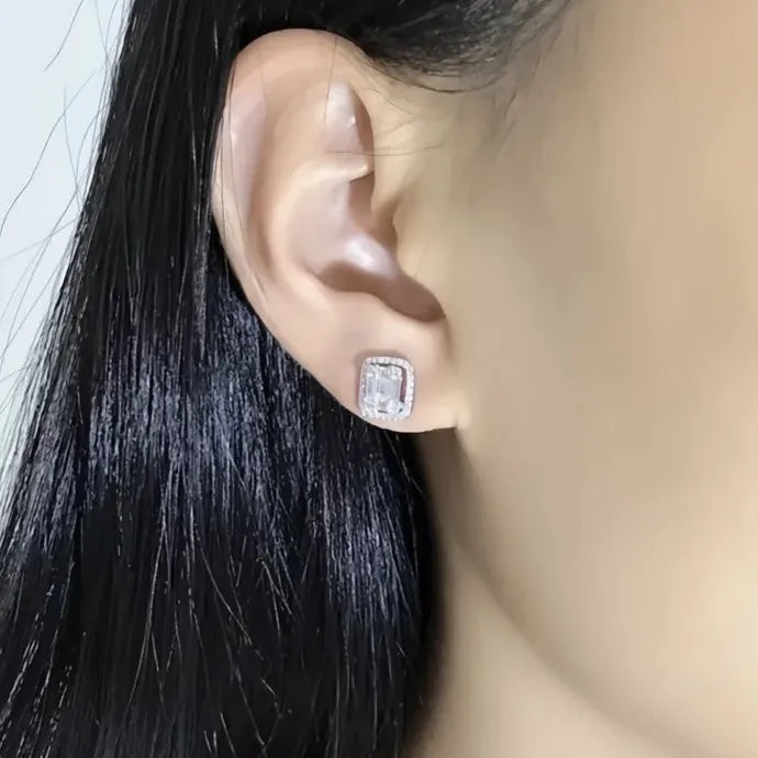 Geometric Cubic Zirconia Stud Earrings Silver Plated Copper Alloy Jewelry