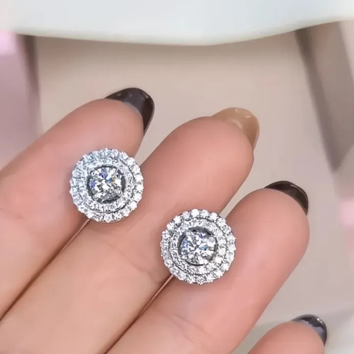 Geometric Cubic Zirconia Round Stud Earrings for Women Wedding Jewelry