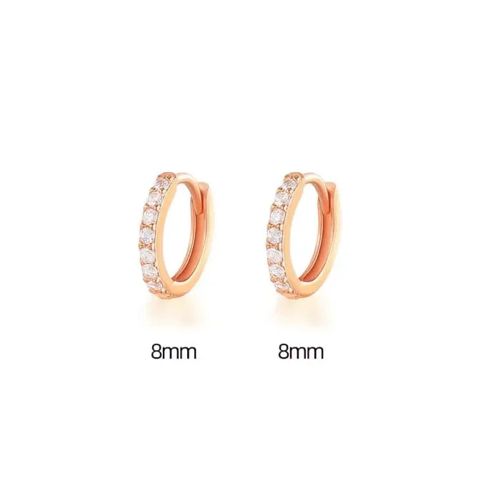 Minimalist Round Copper Hoop Earrings with Cubic Zirconia Geometric Design