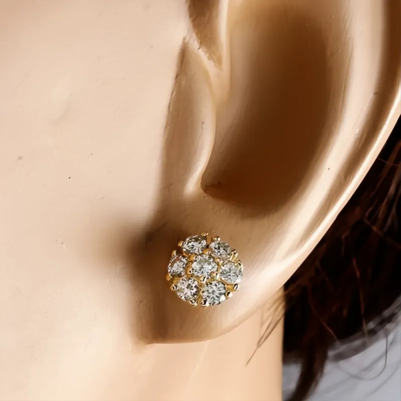 Luxury Gold Color Cubic Zirconia Stud Earrings for Women Small Dainty Classic Jewelry Gift