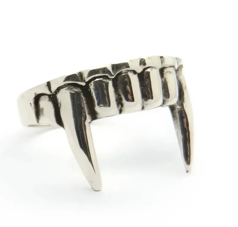 Adjustable Antique Silver Vampire Teeth Open Ring Zinc Alloy Punk Jewelry A965