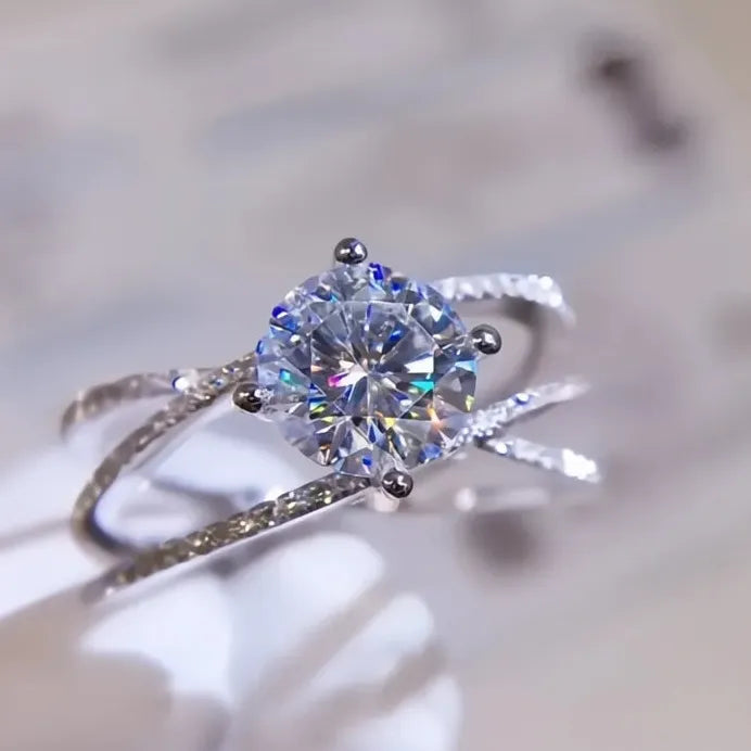 Women's Bridal Wedding Ring with Cubic Zirconia Geometric Cross Design