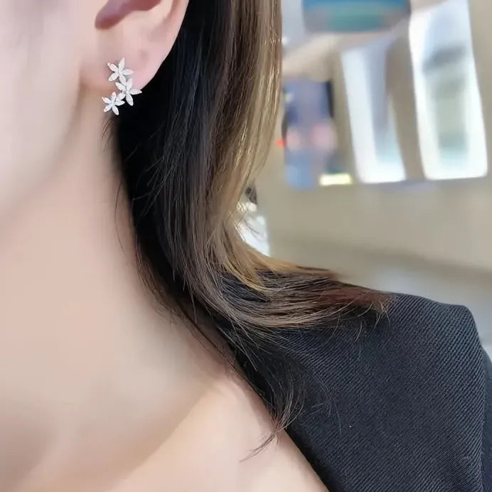 Geometric Cubic Zirconia Flower Stud Earrings for Women Party Wedding