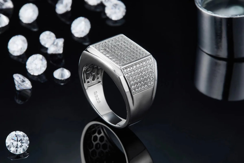 925 Sterling Silver Moissanite Wedding Ring Thick Solid Unisex Band Jewelry