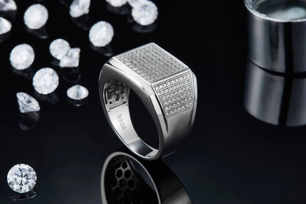 925 Sterling Silver Moissanite Wedding Ring Thick Solid Unisex Band Jewelry