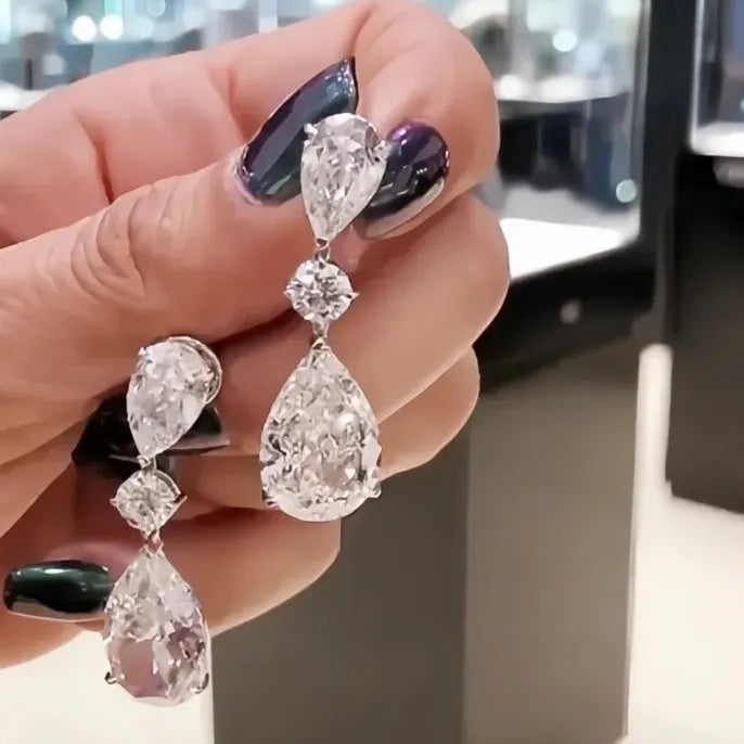Silver Water Drop Dangle Earrings with Cubic Zirconia Bridal Jewelry Luxury