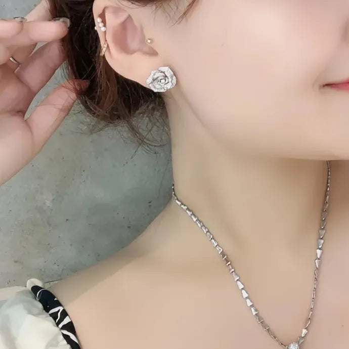 Romantic Flower Shaped Copper Alloy CZ Bridal Wedding Earrings Gift
