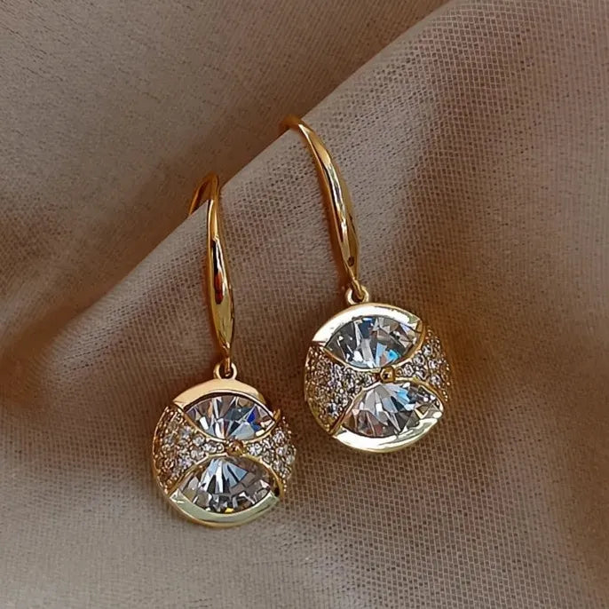 Luxury Gold Cubic Zirconia Geometric Drop Earrings Bridal Wedding Gift