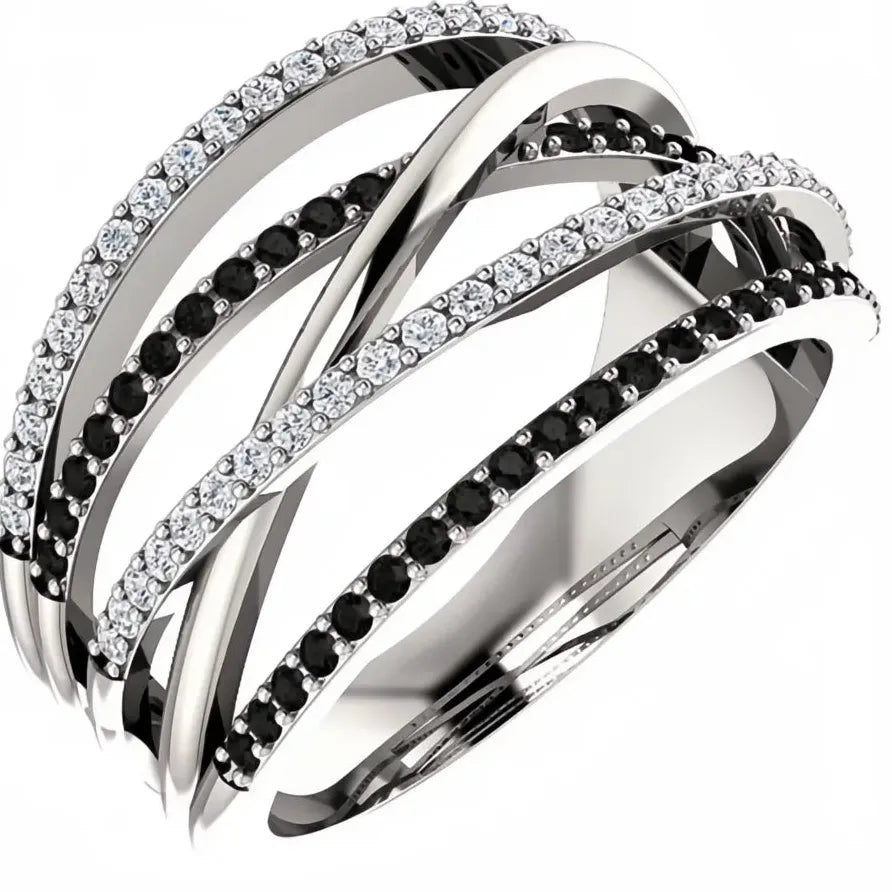 Layered Personality Ring with Black & White Zircon Birthday Gift for Women