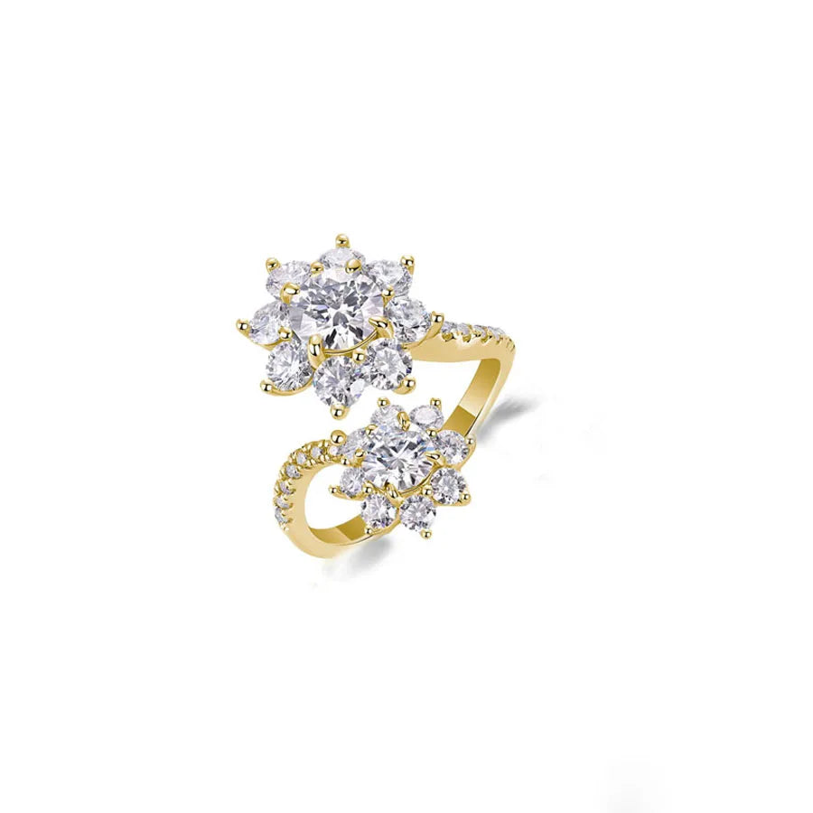 925 Sterling Silver Gold Plated Moissanite Double Flower Ring Anniversary Gift