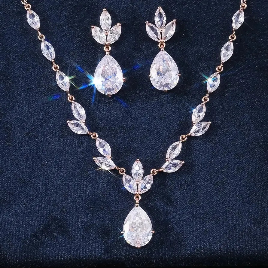 Water Drop Cubic Zirconia Necklace & Earrings Set for Women Wedding Gift