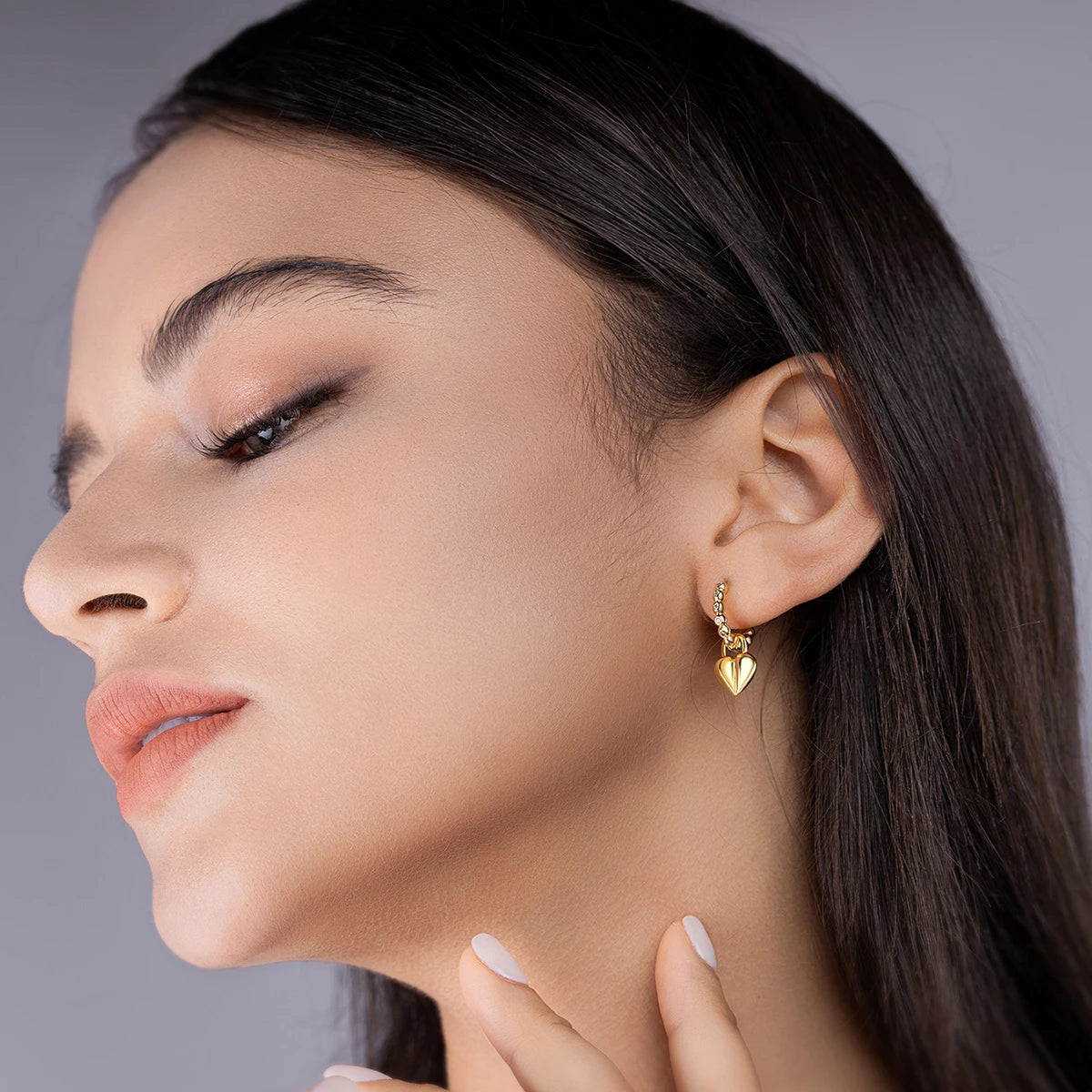 Heart Shaped Hoop Earrings 18K Gold Plated S925 Silver Moissanite Dangle Jewelry