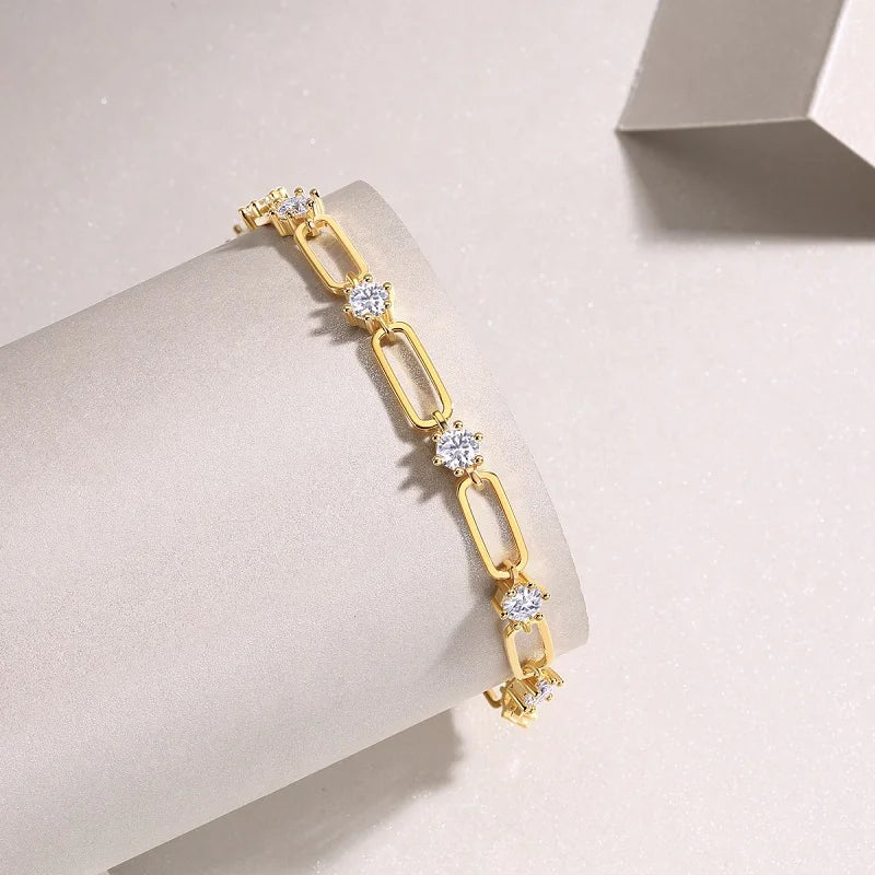 S925 Sterling Silver Moissanite Bracelet for Women 18K Gold Plated Jewelry Gift