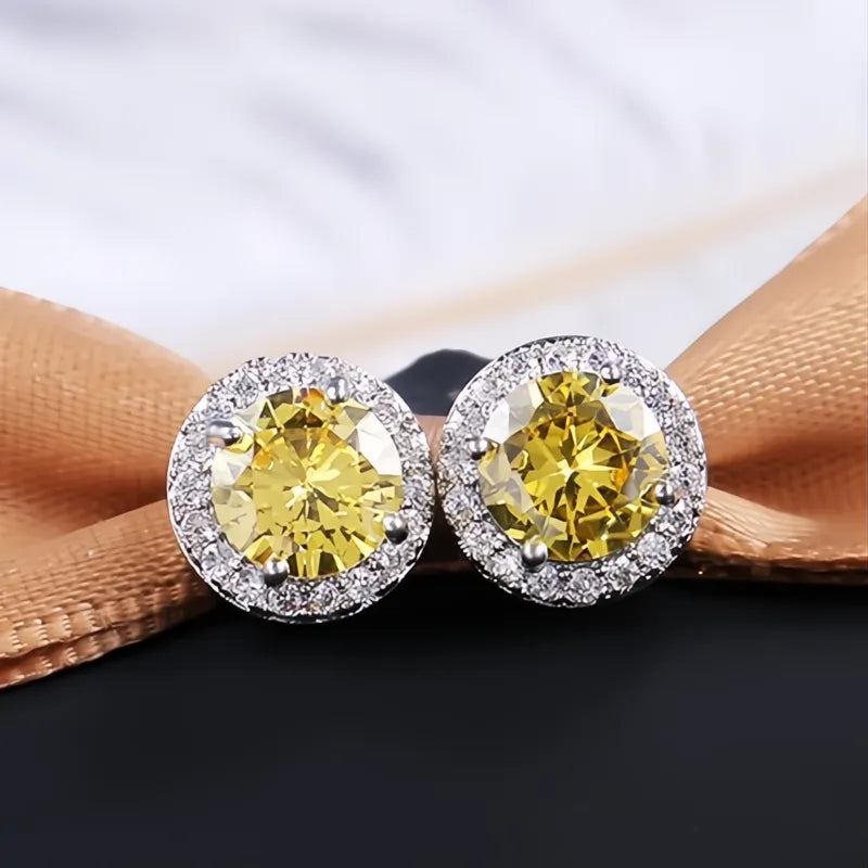 Classic Round Cubic Zirconia Prong Setting Women’s Stud Earrings 6 Colors Wedding Jewelry