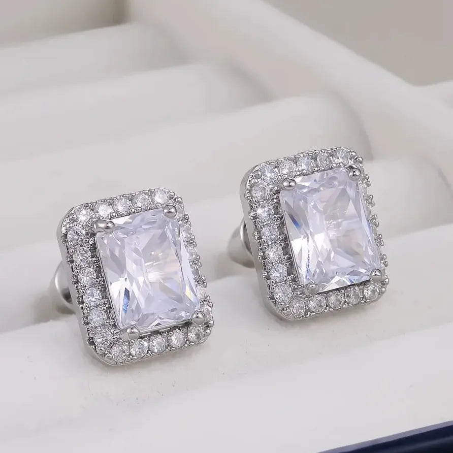Luxury Women’s Square Cubic Zirconia Geometric Stud Earrings Gift