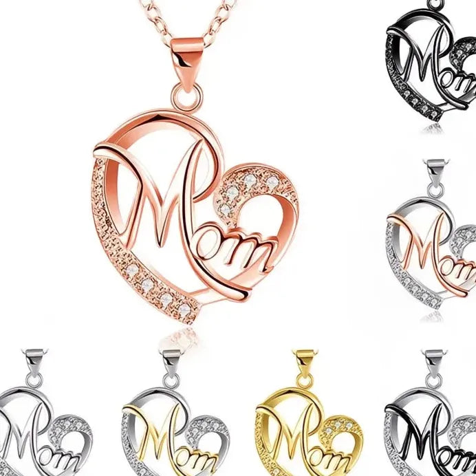 Heart Shape MOM Crystal Pendant Necklace Copper Alloy Jewelry Gift