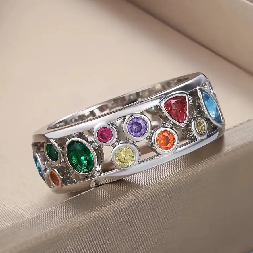 Geometric Hollow Out Cocktail Ring for Women Brass CZ Stones Jewelry