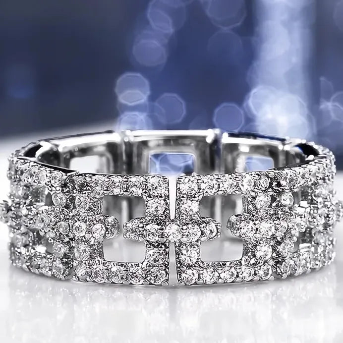 Women’s Geometric Wedding Band Ring Full Paved Shiny CZ Promise Jewelry