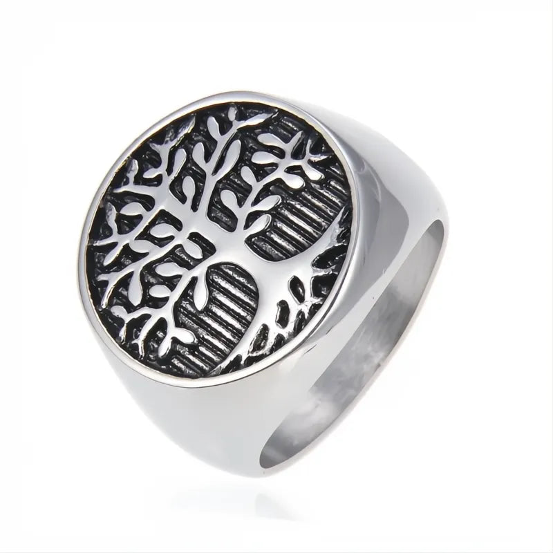 Classic Tree of Life Viking Signet Ring 316L Stainless Steel Gold Silver Men US 7-15