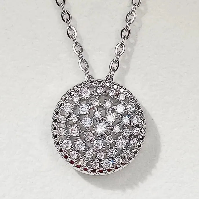 Cubic Zirconia Geometric Pendant Necklace 45CM Silver O Chain for Women