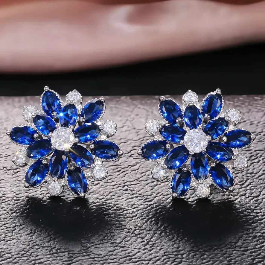Double Layer Flower Stud Earrings with Cubic Zirconia Brass, 7 Colors Gift