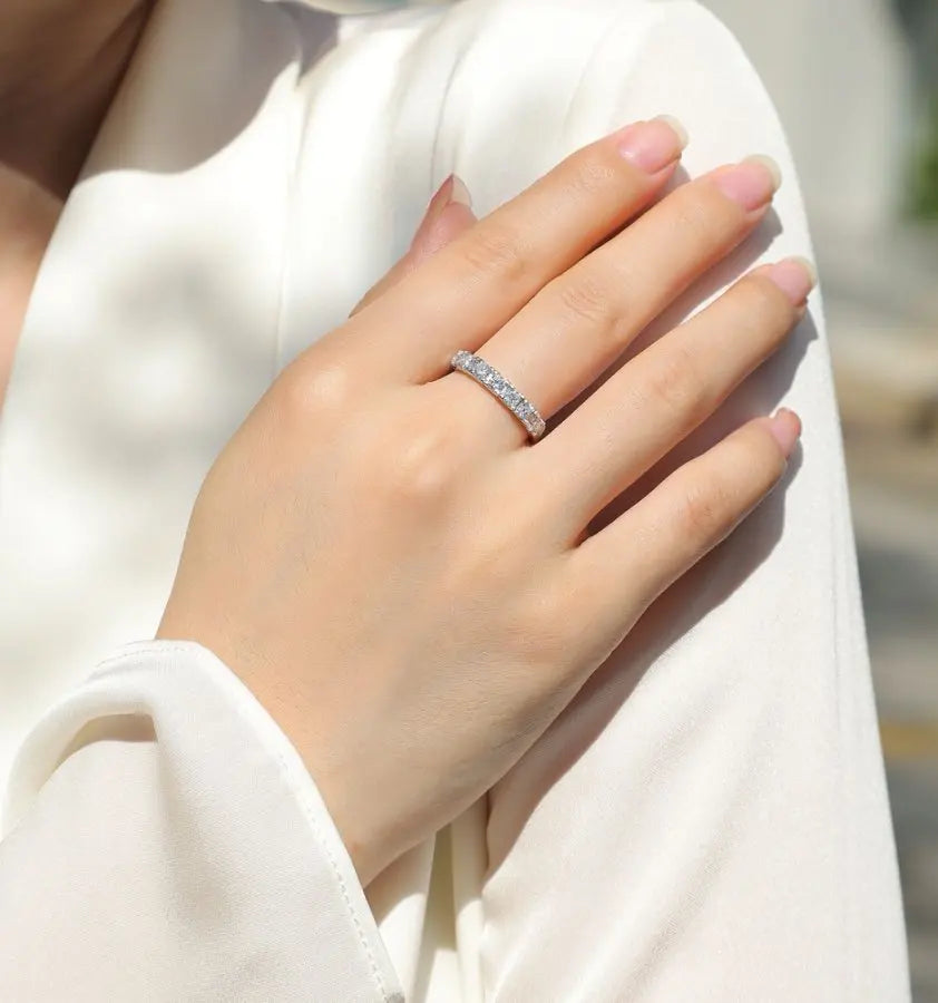 S925 Sterling Silver 0.7CT Moissanite Half Eternity Wedding Anniversary Ring Women