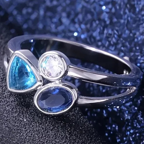 Elegant Geometric Cubic Zirconia Brass Wedding Engagement Ring Band