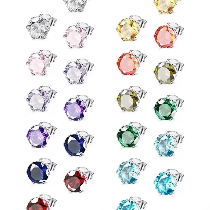 Geometric Cubic Zirconia Stud Earrings for Women, 12 Colors, Daily Wear