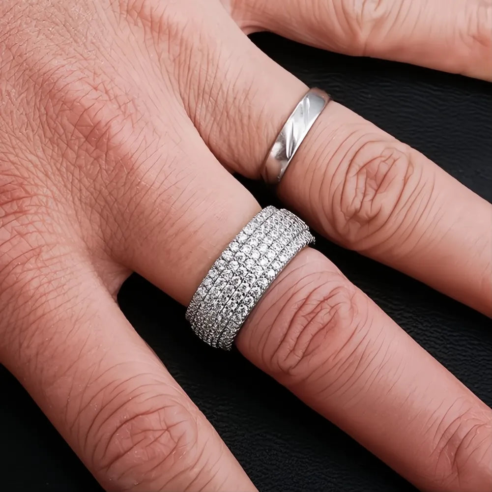 5 Layer Iced Out CZ Band Ring – Full Micro Pave Hip Hop Ring for Men Women