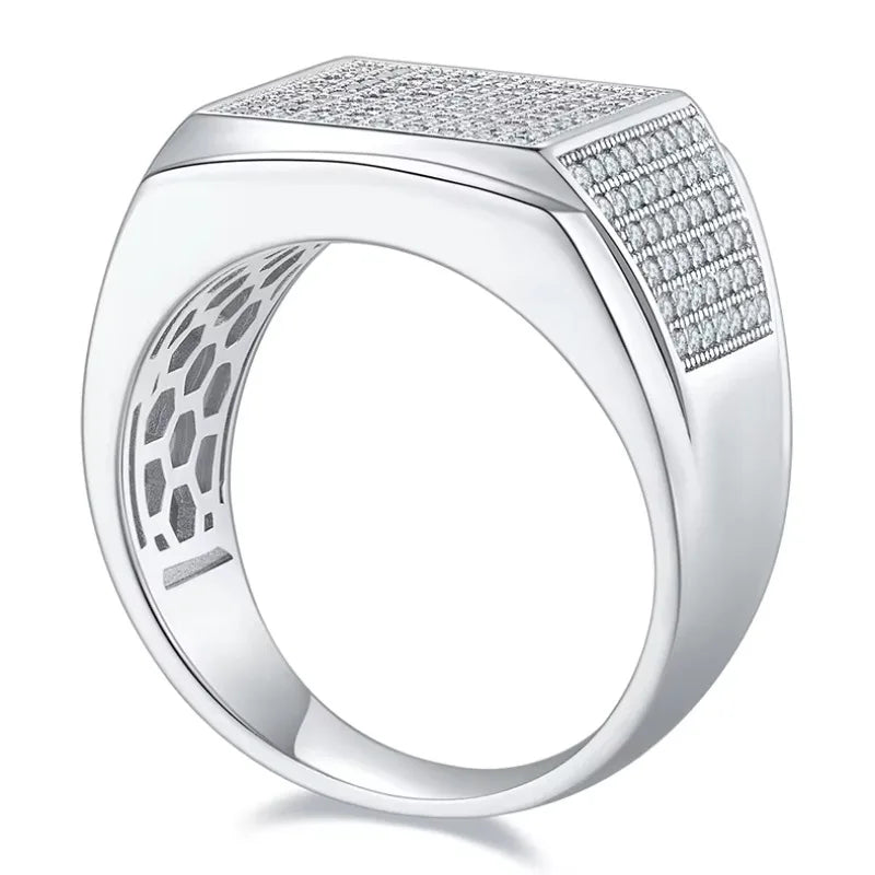 925 Sterling Silver Moissanite Wedding Ring Thick Solid Unisex Band Jewelry