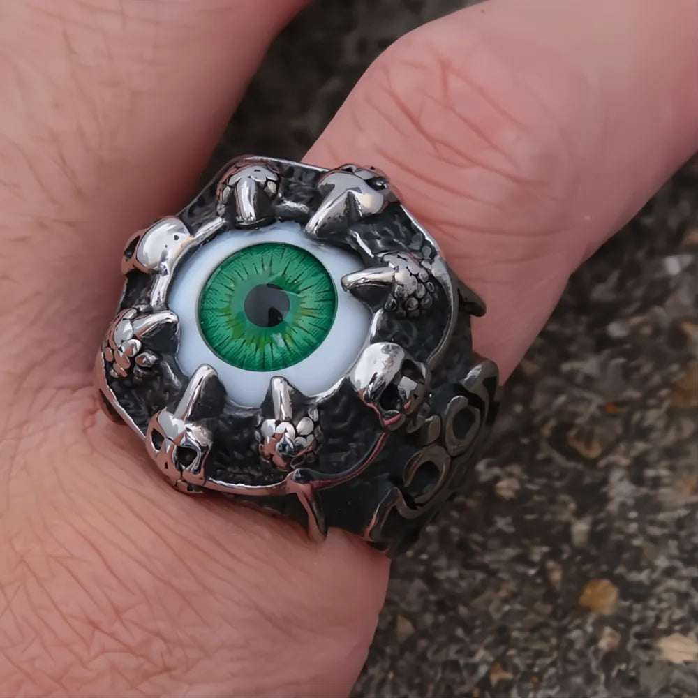Men's Stainless Steel Gothic Dragon Claw Demon Eye Ring Punk Hip Hop Jewelry Gift