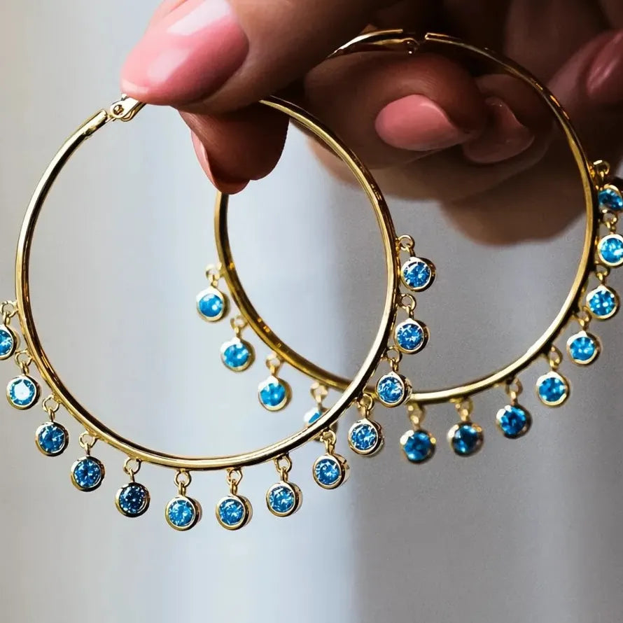 Large Gold Tassel Hoop Earrings for Women Party Wear Copper Alloy CZ