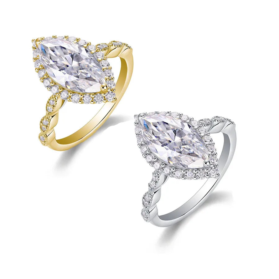 Marquise Cut Moissanite Ring Women D Color VVS1 S925 Silver Gold Plated Jewelry
