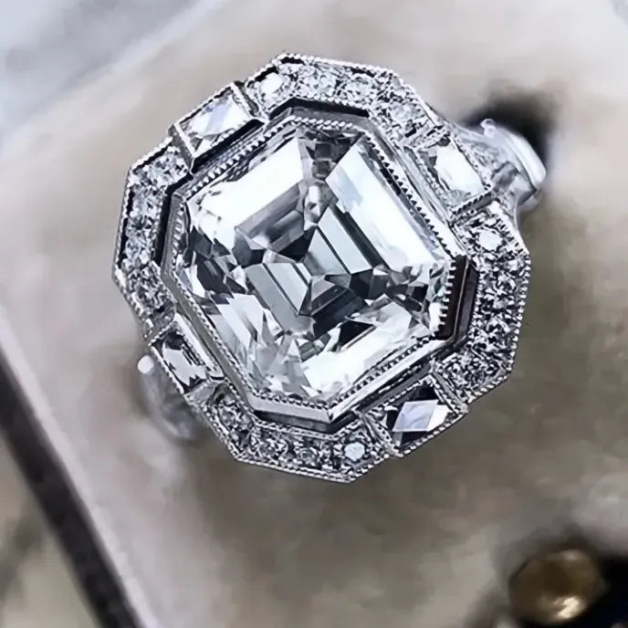 Elegant Women’s Silver Color Geometric Wedding Ring Prong-Set Cubic Zirconia Jewelry