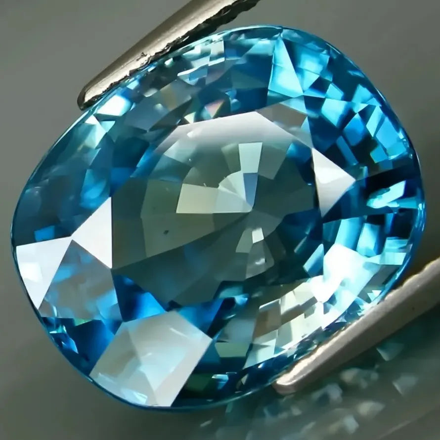 Women Two Tone Big Sky Blue Stone Ring Brass CZ Geometric Party Gift