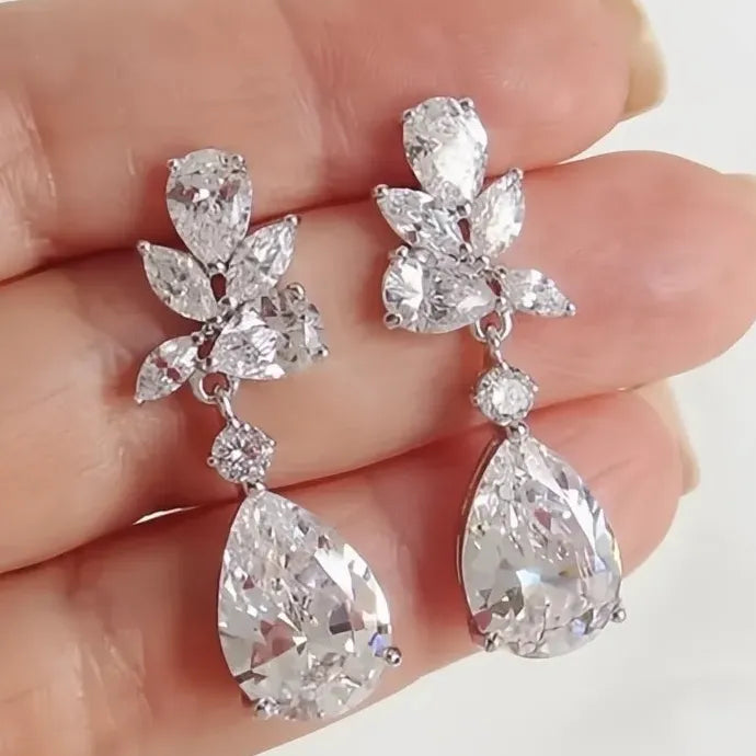 Transparent Geometric Copper Alloy Cubic Zirconia Dangle Earrings for Wedding