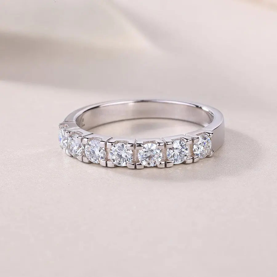 S925 Sterling Silver 0.7CT Moissanite Half Eternity Wedding Anniversary Ring Women
