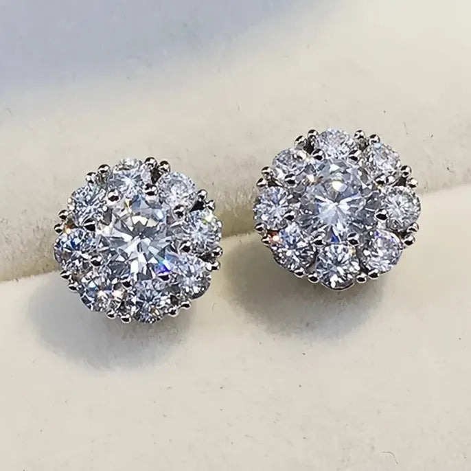 Fancy Flower Shaped Stud Earrings for Women with Full Crystal Cubic Zirconia Shiny Fashion Jewelry