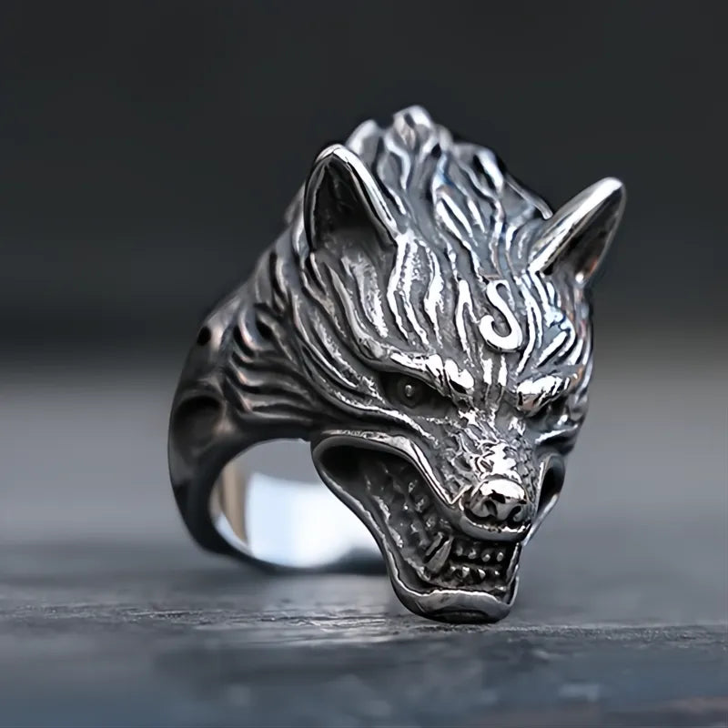 316L Stainless Steel Viking Wolf Head Ring Men’s Biker Nordic Punk Jewelry Size 7-13
