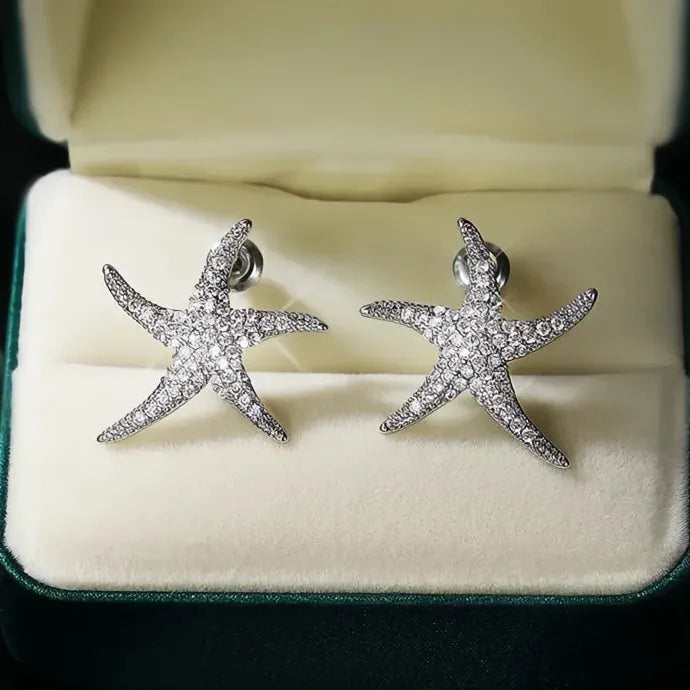 Starfish Cubic Zirconia Stud Earrings for Women Copper Alloy Jewelry