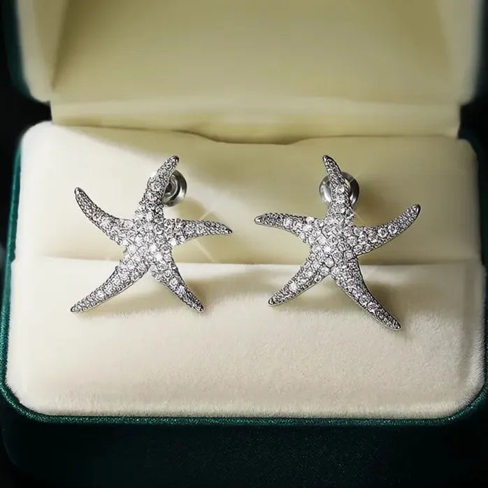 Starfish Geometric Brass Stud Earrings with Cubic Zirconia for Women