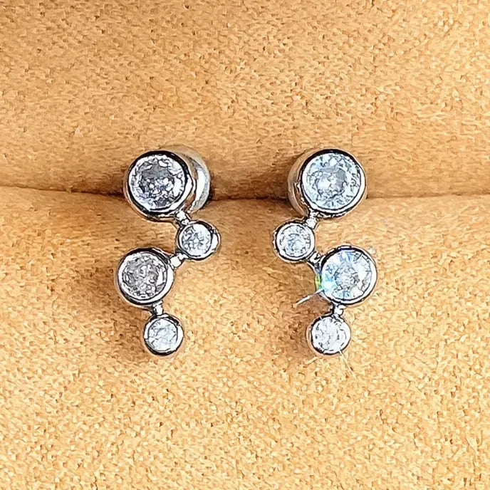 Minimalist Silver Round Cubic Zirconia Geometric Stud Earrings for Women Gift Jewelry