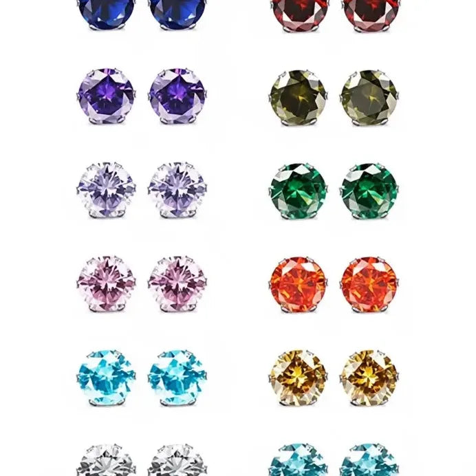 Geometric Cubic Zirconia Stud Earrings for Women, 12 Colors, Daily Wear