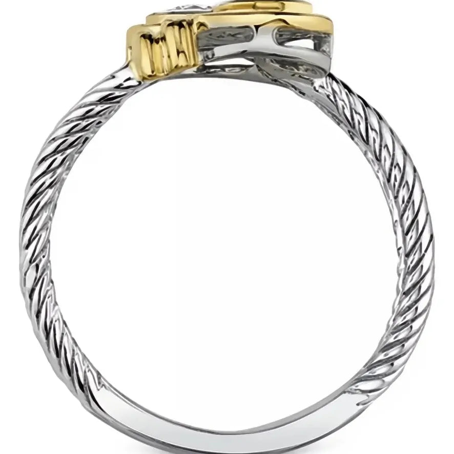 Two Tone Brass Women's Geometric Cubic Zirconia Wedding Band Ring Gift