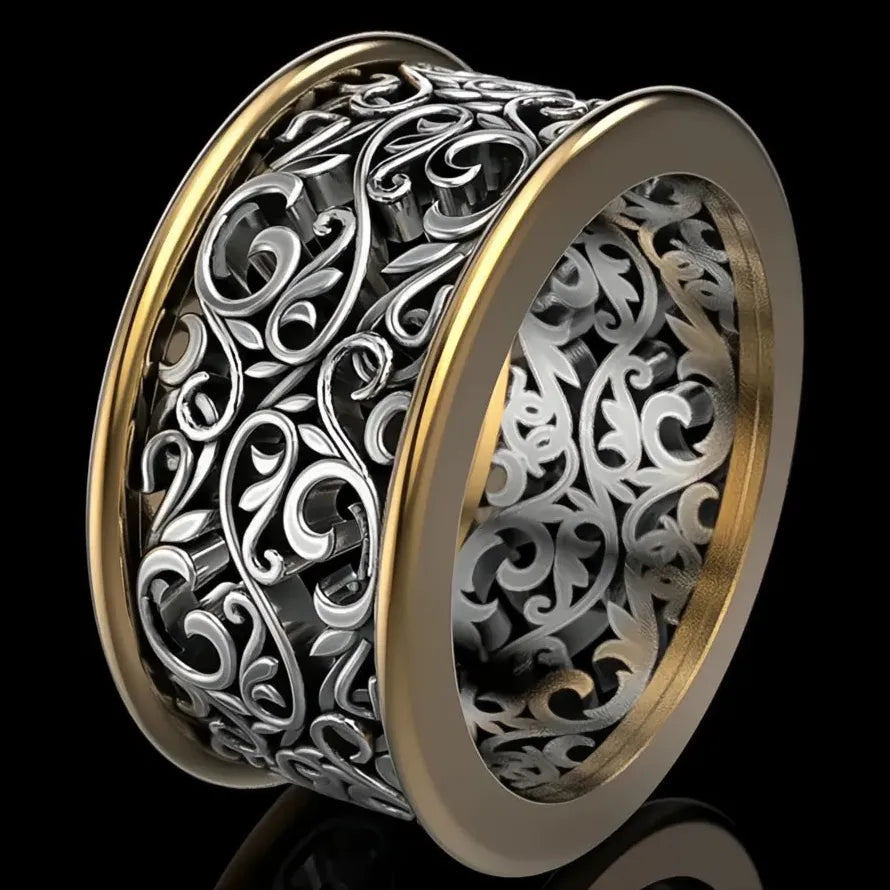 Vintage Geometric Pattern Zinc Alloy Women Band Ring Punk Metallic Finger Accessory