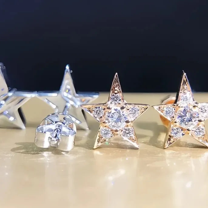 Star Cubic Zirconia Stud Earrings for Women Girls Wedding Party Gift Copper Alloy