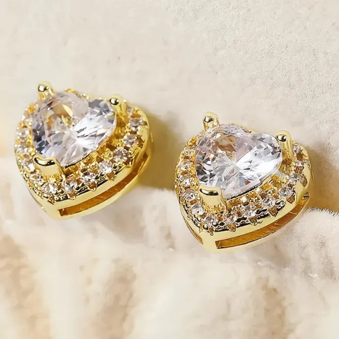 Heart Stud Earrings Cubic Zirconia Copper Alloy Love Jewelry Gift for Women