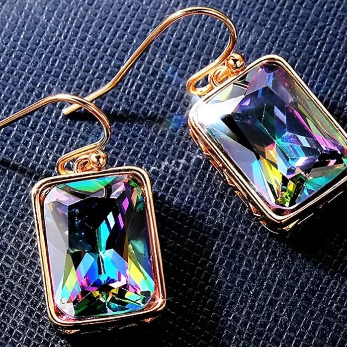 Vintage Gold Geometric Dangle Earrings with Cubic Zirconia Pendant for Women