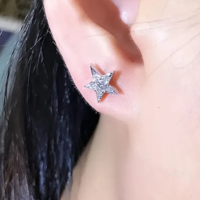 Star Cubic Zirconia Stud Earrings for Women Girls Wedding Party Gift Copper Alloy