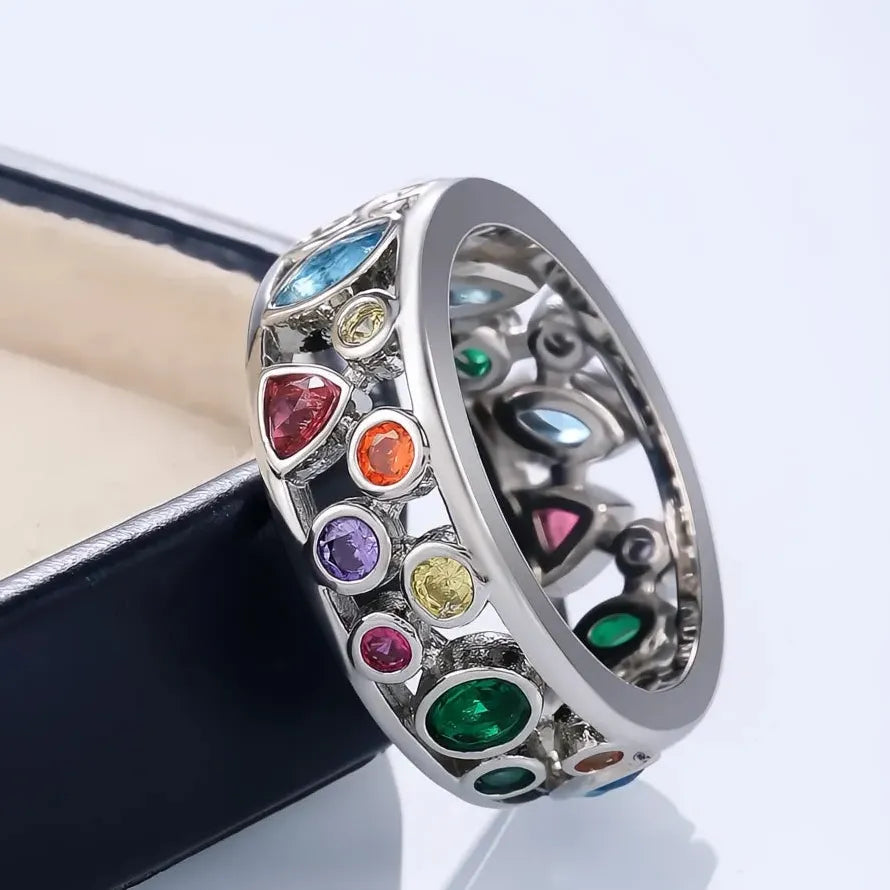 Geometric Hollow Out Cocktail Ring for Women Brass CZ Stones Jewelry
